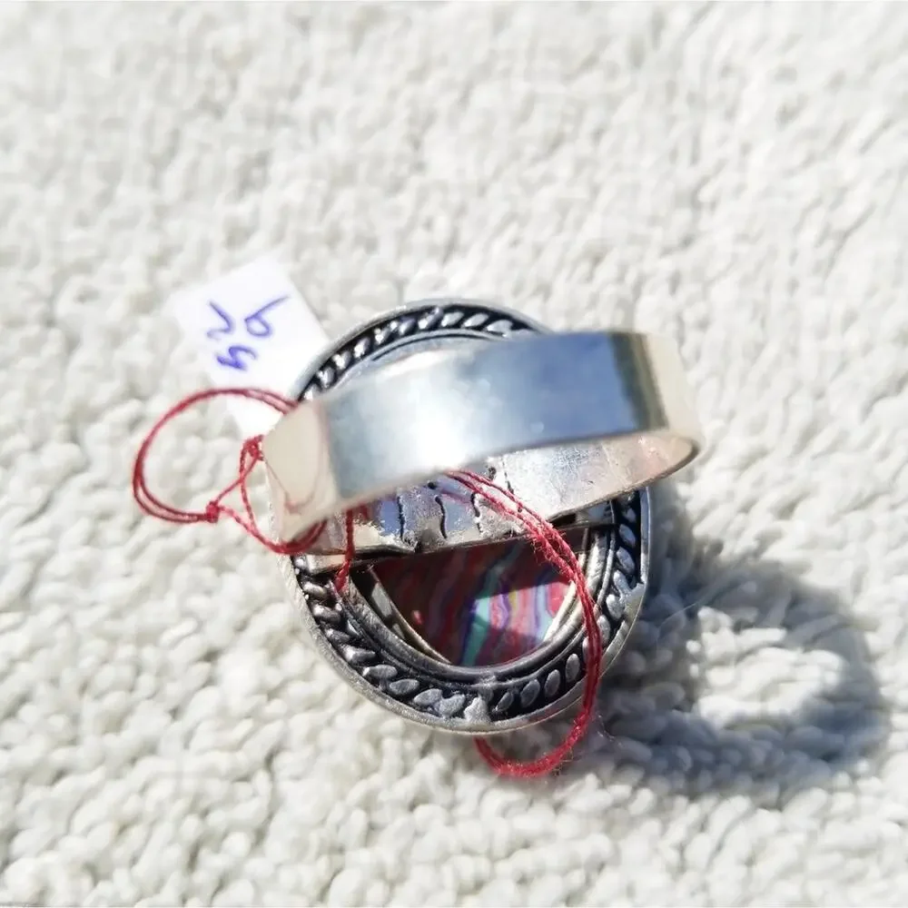 New Rainbow Calsilica Sterling Silver Ring Sz 9